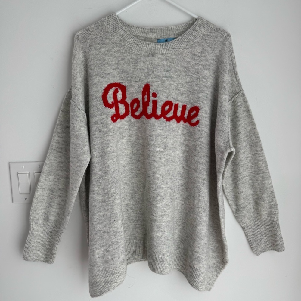 CeCe Sweater Women's Size 2X Gray Believe Graphic Crew Neck Knit‎ Pullover NEW
